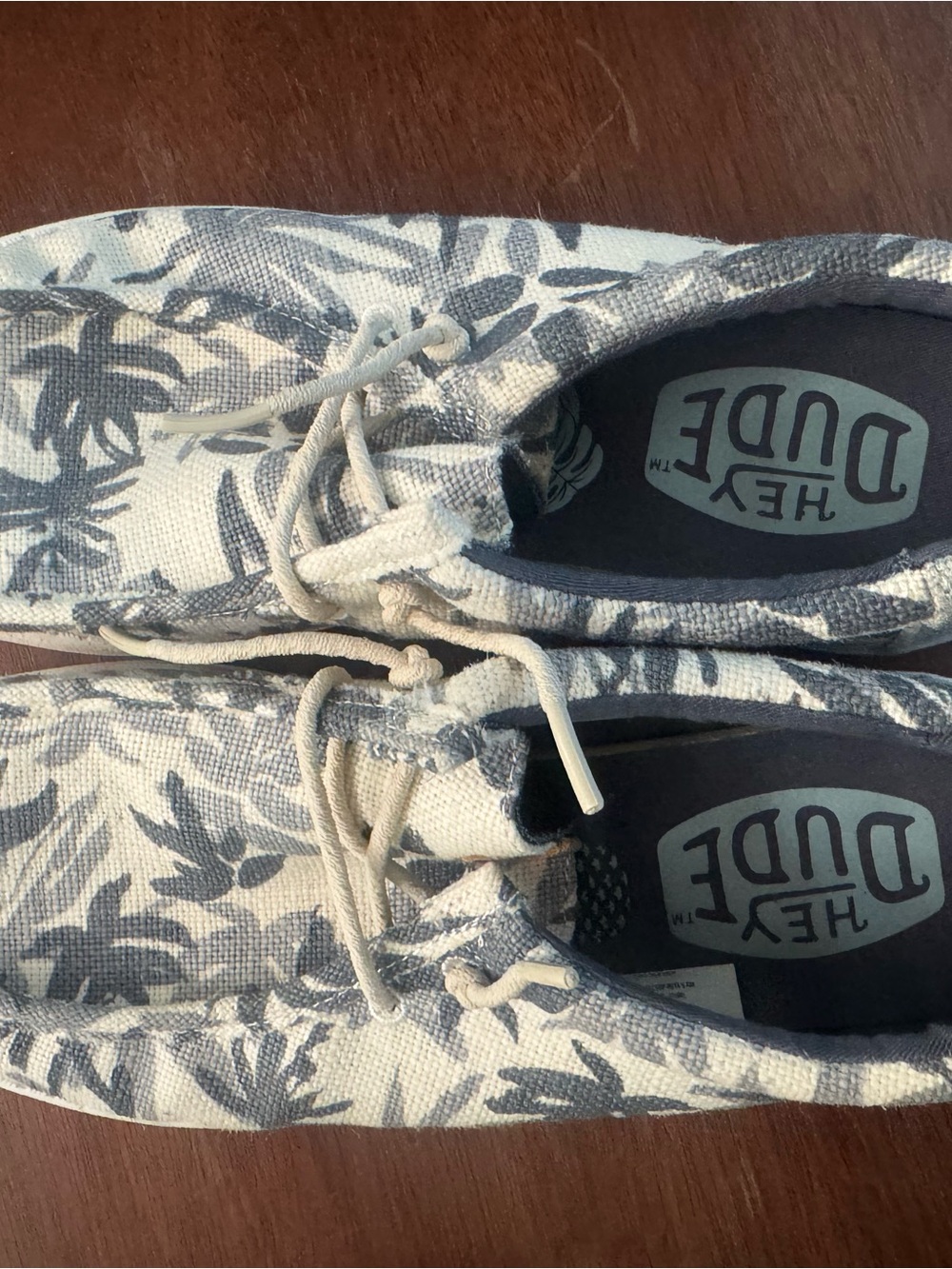 Hey Dude Men’s Casual Palm-Print Canvas Shoes in White & Gray